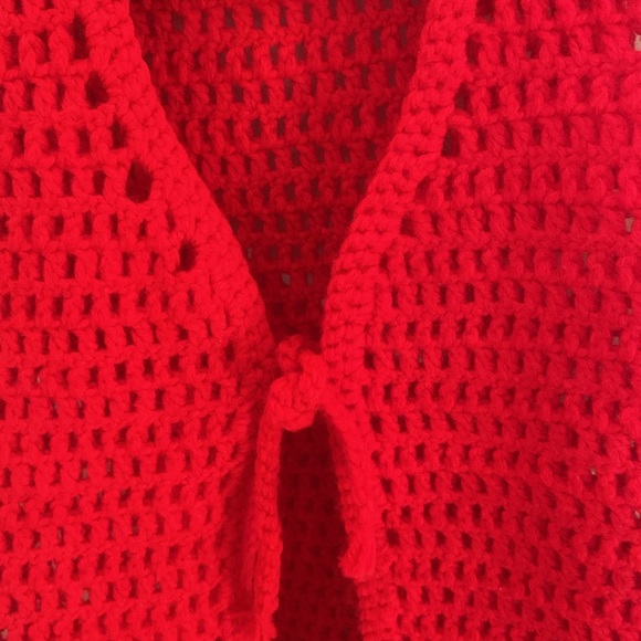 Handmade red crochet tie front vest - Picture 2 of 4